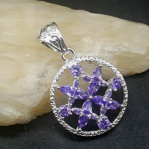 Gemstonefactory Jewelry Big Promotion 925 Silver Delicate Shiny Purple Amethyst Women Ladies Mom Gifts Necklace Pendant 20213568