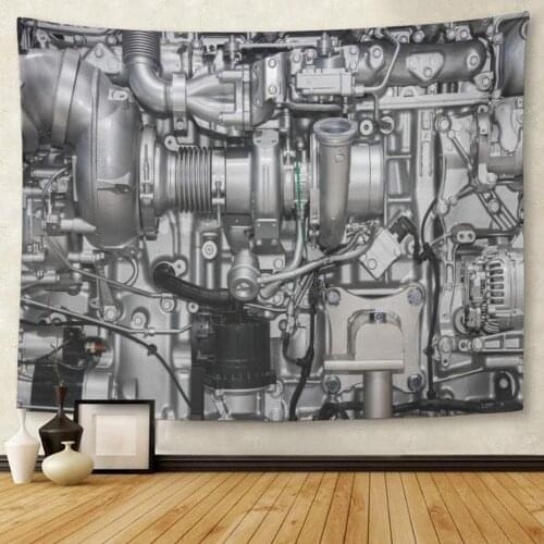 Truck Diesel Engine Close Up Complex Gear Tapestry Wall Hanging for Living Room Bedroom Dorm 60x80 Inches