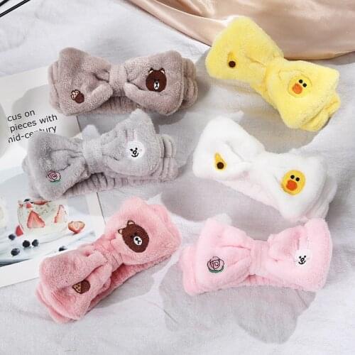 New Coral Velvet Bowknot Face Wash Makeup Hairband Cute Cartoon Womens Headscarf Girl Solid Color Headband Hair Accessories