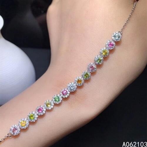KJJEAXCMY fine jewelry 925 sterling silver inlaid natural tourmaline Womens new fresh simple round gem hand bracelet support de