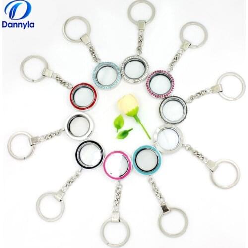 Crystal Twist Alloy Floating Locket Keychain Magnetic 30mm Glass Locket Keyring Jewelry LSFK15