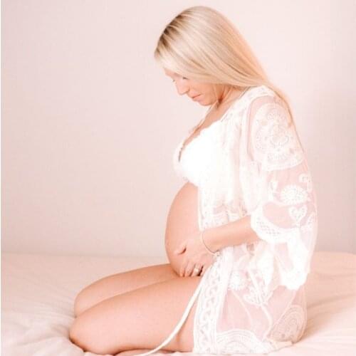 Boho Maternity Photography Props Kimono Dress Pregnant Woman Photo Shoot Lace Dress