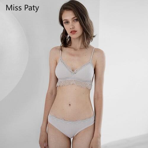 Lace Small Breast ribbed small fresh bra sets sexy hollow lace triangle soft cup without steel ring female lingerie bralette