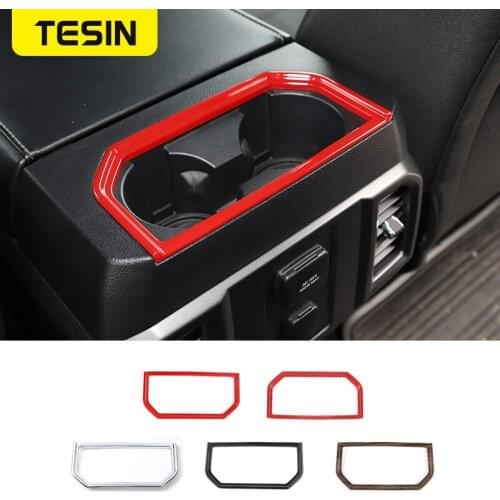 TESIN Interior Mouldings for ford f150 2016+ Cup Holder Decoration ABS Stickers Cover for ford f150 ABS Car Interior accessories