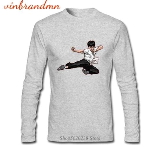 Kung Fu Mens Fashion Printed Long Sleeve T Shirt Dragon Movie Kung Fu Karate Funny Tee Top Male Brucee Lee Cotton Vogue T-shirt