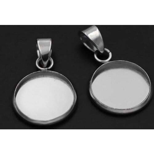 Stainless Steel Round Bezel tray Bail Pendant Settings Glass Cabochon Base Findings DIY Handmade Crafts Jewelry Accessories