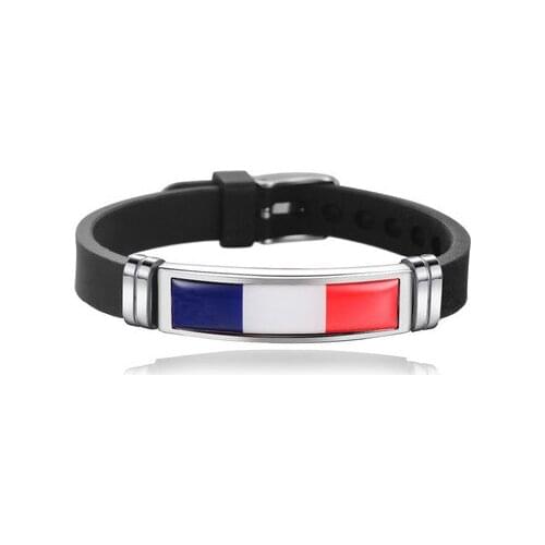 New French Flag Bangles Sporty Style Stainless Steel Silicone France Country Flag Bracelets Jewellery