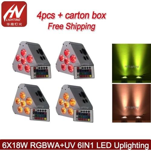 4pcs New 6x18w RGBWA+UV led battery & wireless par can uplight remote control led uplight Dmx Led Par Light