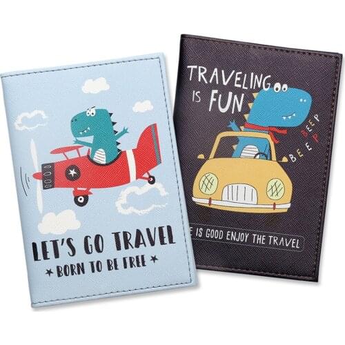 Fashion Cartoon Dinosaur Unicorn Passport Cover Bank Card ID Holder Women Men PU Leather Travel Passport Holder Case 14.5*10cm