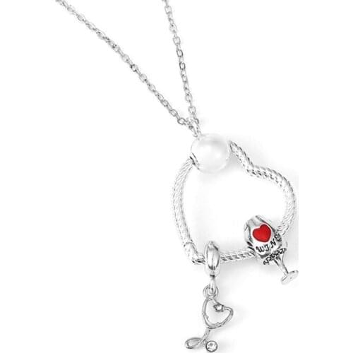 BAOPON Real Silver Color Geometric Heart Choker Necklace For Women Minimalist Jewelry Cute Wine Glass Necklaces Accessories Gift