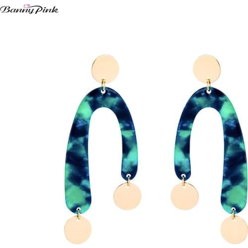 Banny Pink Irregular U Shape Stud Earrings Bohemia Color Block Tortoiseshell Earrings Geometric Round Statement Pendant Earrings