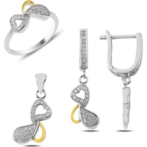 Silverlina Sterling Silver Heart Zircon Stone Set