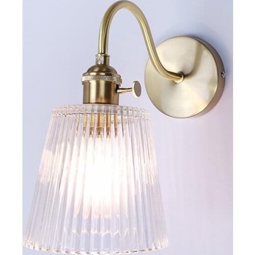 Pure Copper Nordic Wall Lamp With Switch Crystal Lampshade Minimalism Wandlamp Fixture LED Wall Light Applique Murale Luminaire