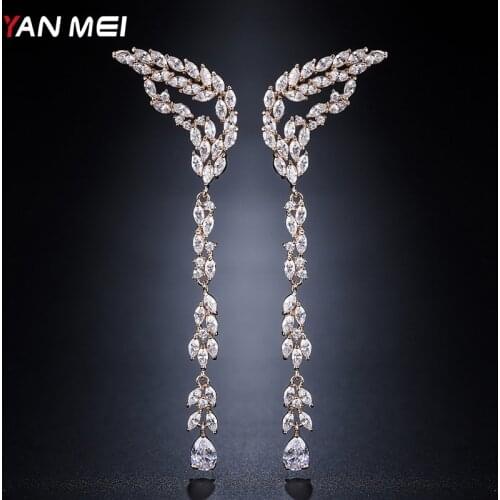 YANMEI Rhinestone Angel Wings Dangle Earrings For Women Tassel Animal Wing Earrings Hollow Brincos Jewelry Accessories YME8052