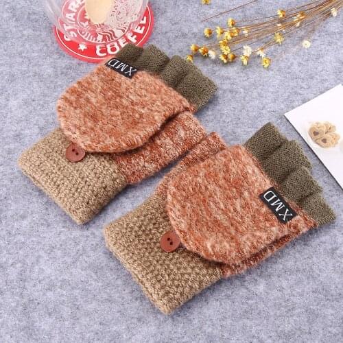 2021 Winter Warm Thickening Wool Gloves Knitted Flip Fingerless Exposed Finger Thick Gloves Without Fingers Mittens Glove Women