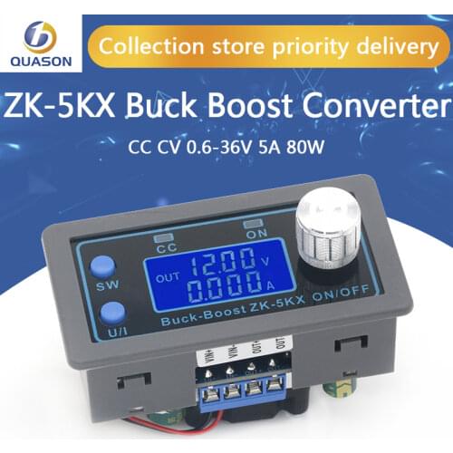 ZK-5KX DC DC Buck Boost Converter CC CV 0.6-36V 5A 5V 6V 12V 24V 80W Power Module Adjustable Regulated laboratory power supply