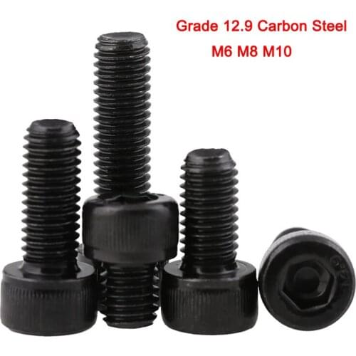 1Pcs Grade12.9 Carbon Steel Fine Thread Hex Hexagon Socket Cap Head Screw M6 M8 M10 Length 10-100mm Pitch 0.75/1mm