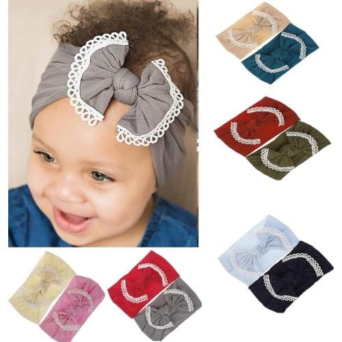 1PC Super Soft nylon Bow knot lace Children Head Bands Occident Fashion Solid Head Wear Children Hair Accessories