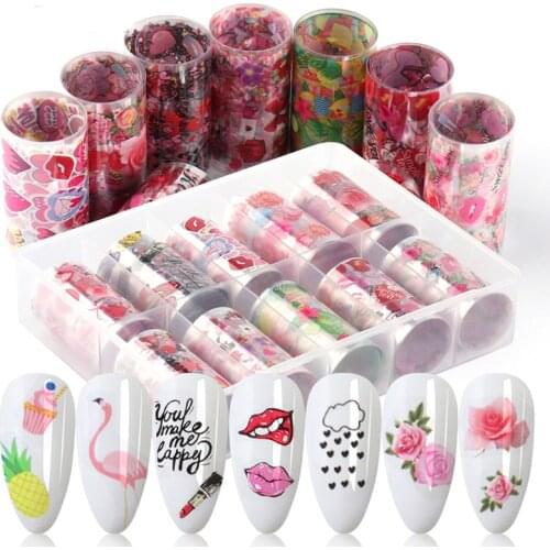 10pcs Nail Foil Polish Stickers Mix cartoon lace Transfer Foil Nails Decal Sliders For Nail Art Decoration Manicure