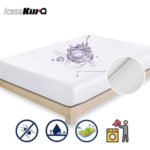 100% Waterproof Matress Cover Pad Queen Solid Bed Cover Breathable Mattress Protector Topper Anti-mite Bed Linens Full Size Bed