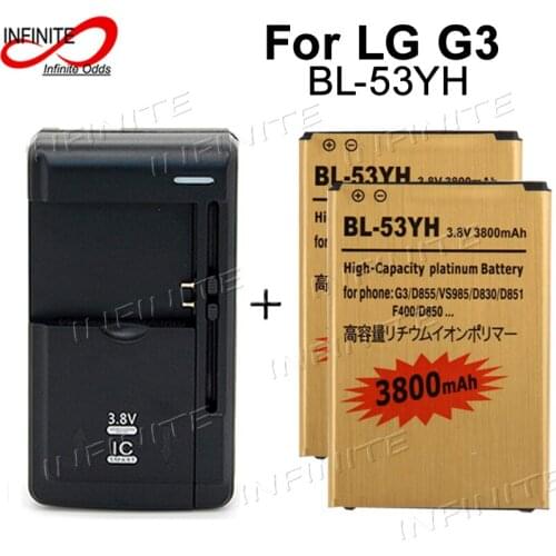 2 x Decoder Chip BL-53YH 3800mAh High Capacity Gold Business Battery fr LG G3 D855 VS985 Bateria Accumulator + Universal Charger