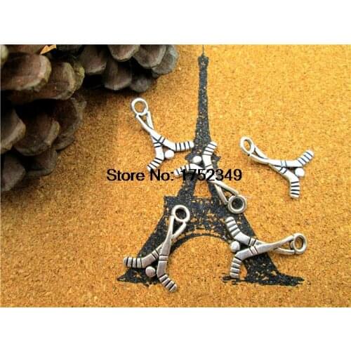25pcs--Hockey Sticks Charms, Antique Tibetan Silver 2 Sided Hockey charm pendants, sports charm 16x22mm