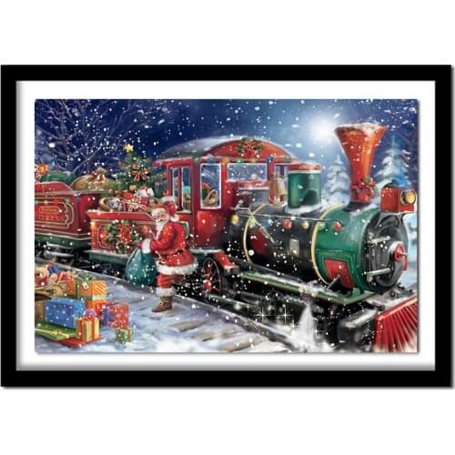5D DIY Diamond Painting Christmas Full Square Rhinestone Diamond Santa Claus Train Diamond Embroidery Sale Cartoon