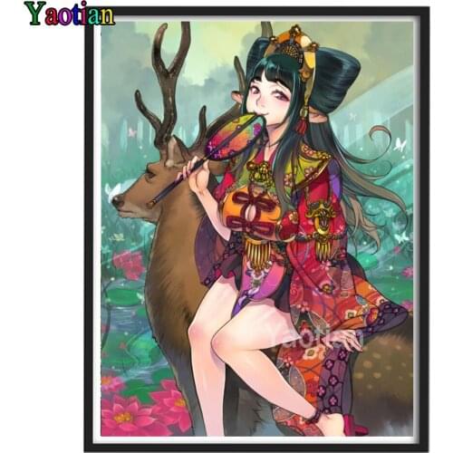 Diy Diamond Crystal 5d diamond mosaic Japanese kimono girl and elk diamond painting cross stitch embroidery full round drill