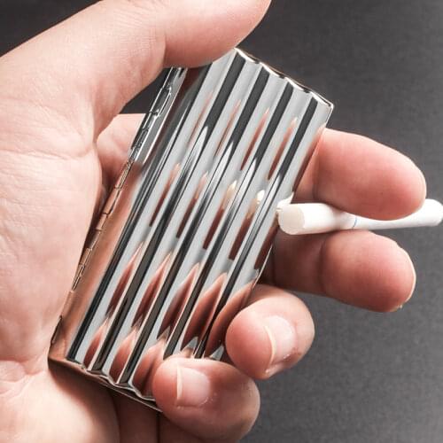 New 1pcs Mens Cigarette Case with Gift Box Porket Size for 10/ 20pcs Vintage Metal Cigarette Box Portable corrugated Design