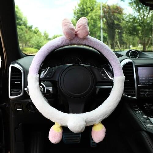 Car fluffy Steering Wheel Cover handle Cover Pink Cute kawaii Car Accessories interior Decoration For Women Warming Short Plush