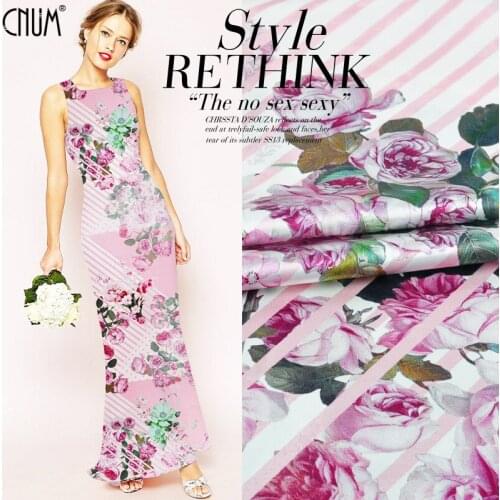 CNUM SP508 Pure Silk/Roses and Stripes/Silk Fabric Charmeuse 93% Silk 7% Spandex/Width1.31yd Thickness 19mm