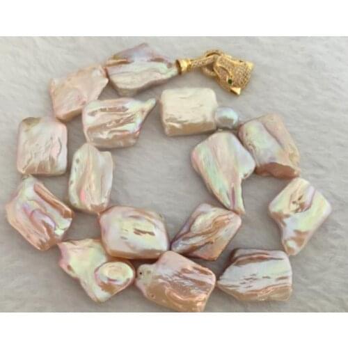Elegant 16-17mm south sea baroque gold pink pearl necklace 18inch