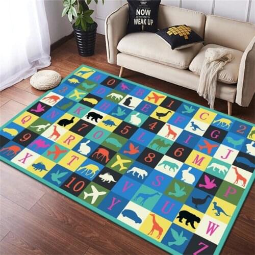 Animal Alphabet Game Carpet 3D Printed Carpet Square Anti-Skid Area Floor Mat Rug Non-slip Mat Dining Room Living Soft Carpet