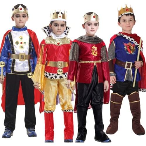 Halloween Purim Carnival The King Prince With Crown Costume For Boys Girl Kids Children Fantasia Infantil Cosplay Clothing Sets