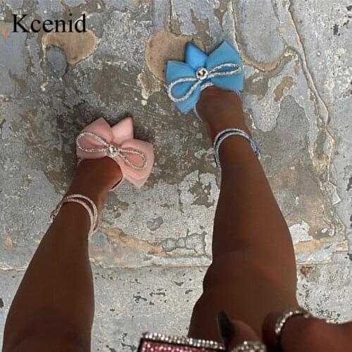 Kcenid Elegant Rhinestone Sandals Women Shoes Bowtie Bling String Crystal High Heels Sandals Summer Party Dress Pumps Size 35-42