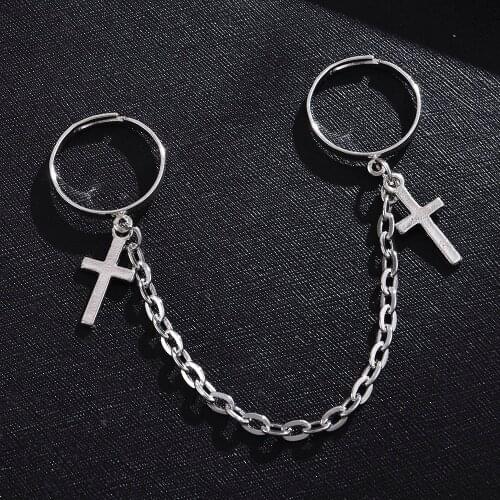 Punk Style Ring Set Combination Men Women Jewelry Japan South Korea Trend Ring Personality Two Finger Conjoined Chain Open Ring