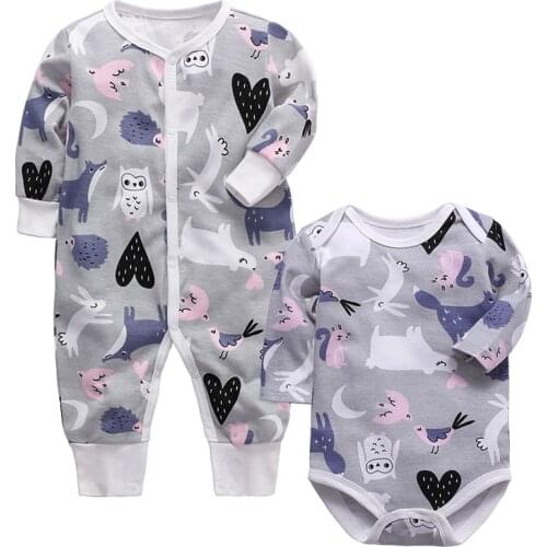 Baby bodysuit newborn boys girls clothing long sleeve 3 6 9 12 18 24 months toddler infant child kids 2Pcs/lot clothes