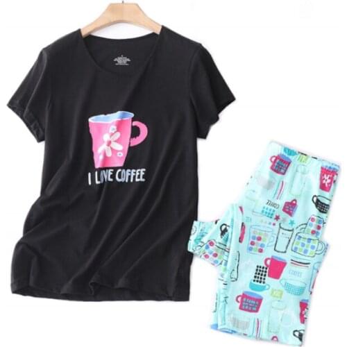 2021 Summer Female Casual Cartoon Pajama sets Ladies Cotton Sleepwear suit Women pijama mujer grande Women pajama short sets