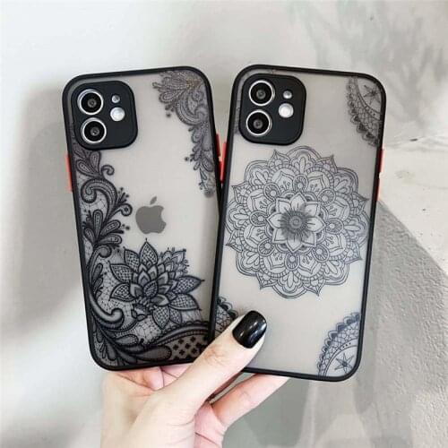 Fashion Sexy Lace Flower Clear Matte Case For iPhone 11 Pro Max 7 8 Plus XS Max XR X 12 Mini SE 2020 Cute Shockproof Back Cover