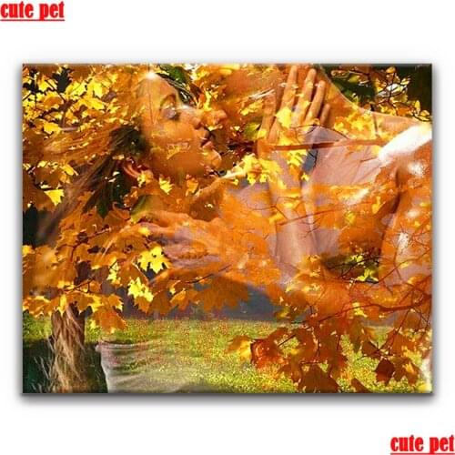 Cute pet DIY Diamond Painting Embroidery Autumn Maple Lovers Kiss Handcraft mosaic diamond cross stitch Full square round Decor