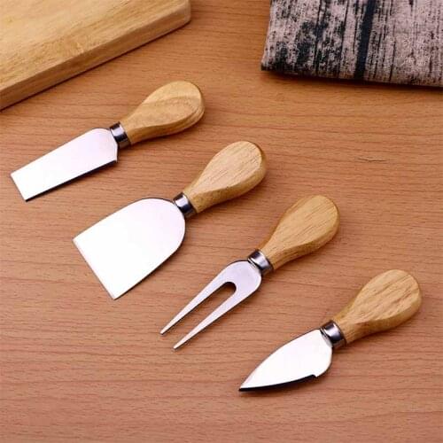 4Pcs/set Stainless Steel Cheese Knives Set Oak Handle Cheese Cutter Cheese Board Butter Spatula Kitchen Cheese Tools