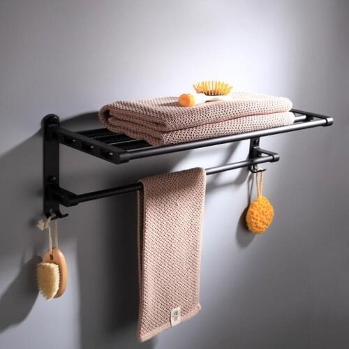 HOT SELLING, FREE SHIPPING, Hotel Wall Mounted Bathroom Towel Holder, Foldable Towel Rack,55cm Black Towel Rack with 5 Hooks