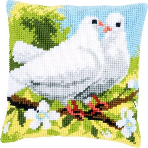 DIY Cross Stitch Cushion Cover White Pigeons Needlepoint Kits Printed Canvas Chunky Yarn Cross-stitch Pillow Case Arts & Crafts