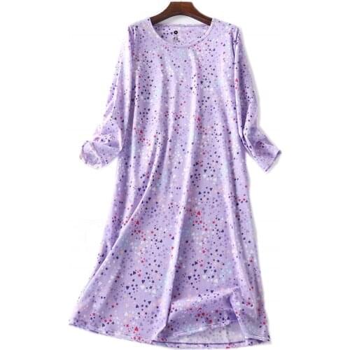 2021 Autumn Female Casual Cartoon nighty dress Ladies 100% Cotton Nightgown Women Round collar Long sleepshirt Plus size dresses