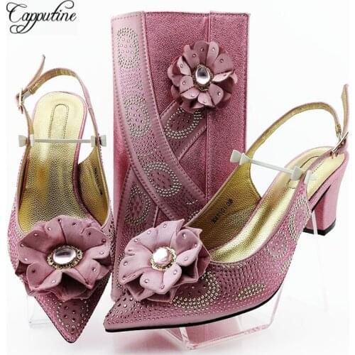 New Luxury Rhinestones European Women Shoes And Bag To Match Set Fashion Italian High Heels Shoes And Bag Set For Evening Party