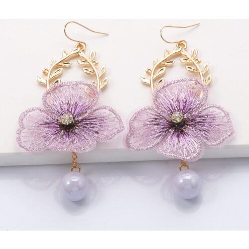 New Boho Colorful Flower Earrings Cute Design Big Pearl Pendant Fashion Jewelry Wholesale Wedding Dangle Ear Ring For Women 2021