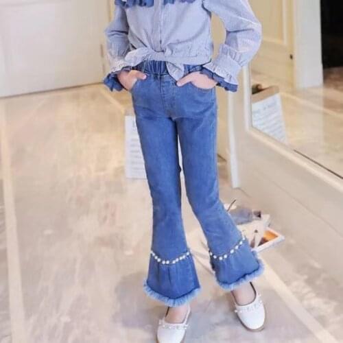 Mid Waist New Girls Pants Children Warm Spring Autumn Bell-bottomed Pants Casual Denim Girls Jeans Trouser For 3-12 Years Old