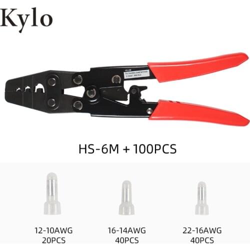 Closed End Crimp Caps Electrical Wire Cable Terminals Connectors Set AWG 12-10 16-14 22-16 matched with crimping tools HS-6M