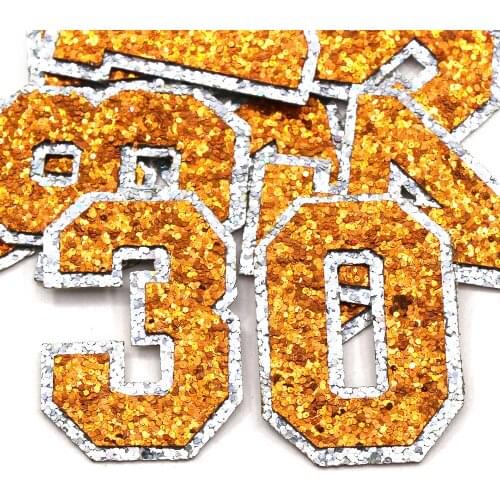 0-9 Orange Number Patches Glitter Figure Iron On Patch For Clothes Jeans Bags Sliver Side Sequins Patches Appliqued DIY Name