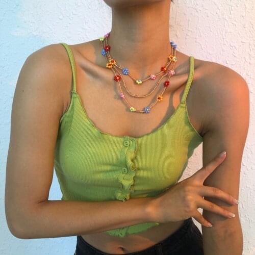 Lalynnly Bohemian Summer Sweet Colorful Flowers Necklaces Beads Chains Necklace For Women Girls Fashion Jewelry Accessory N8805